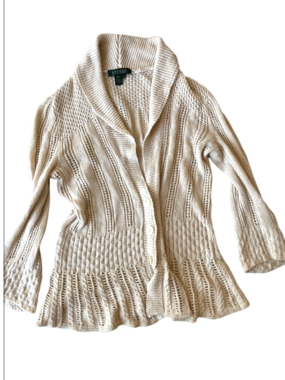 Lauren Ralph Lauren Silk and Linen Cardigan Sweater Cream Sz Medium